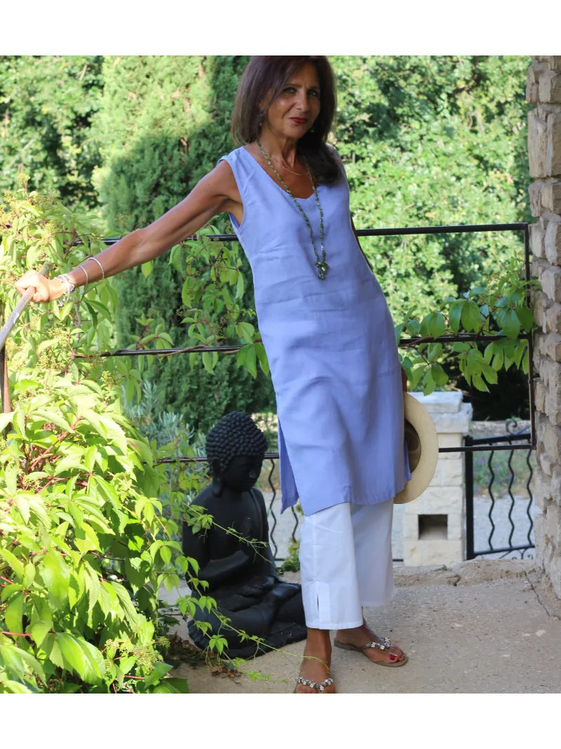 Linen dress without sleeves lilac - LUBERONE