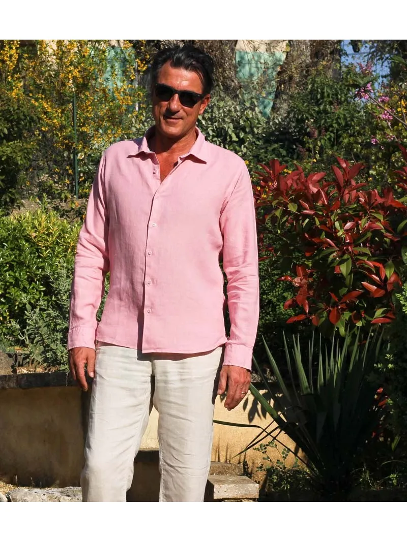 Chemise en lin homme vieux rose