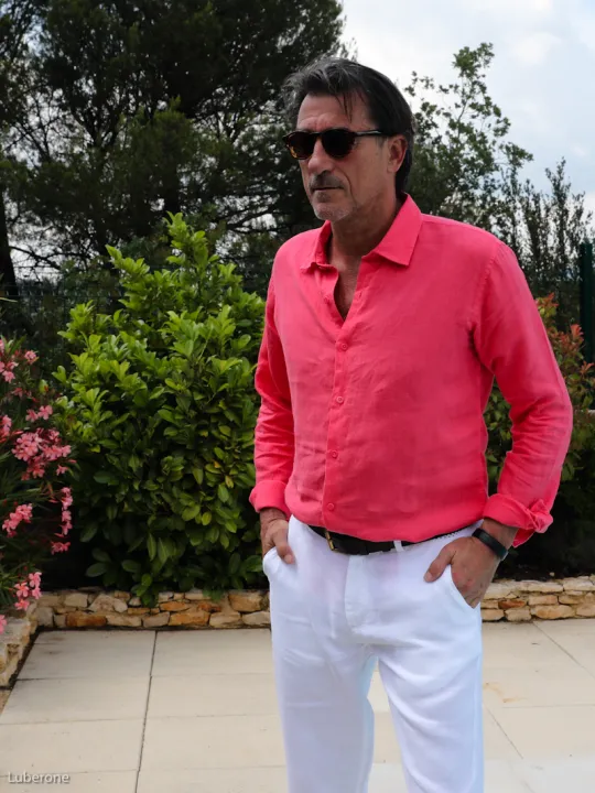 chemise en lin homme fuschia