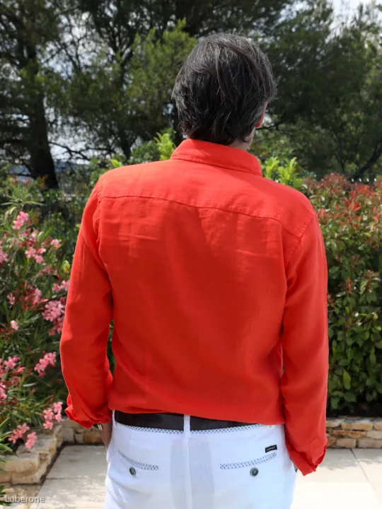 Chemise en lin homme corail dos