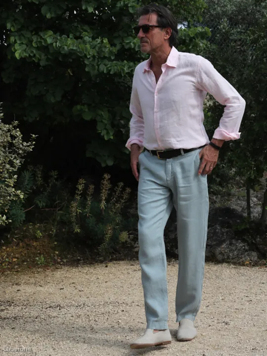 Linen shirt pink long sleeve for men