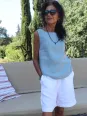 Bermuda femme en lin blanc élastique