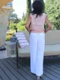 Pantalon lin femme blanc avec bouton