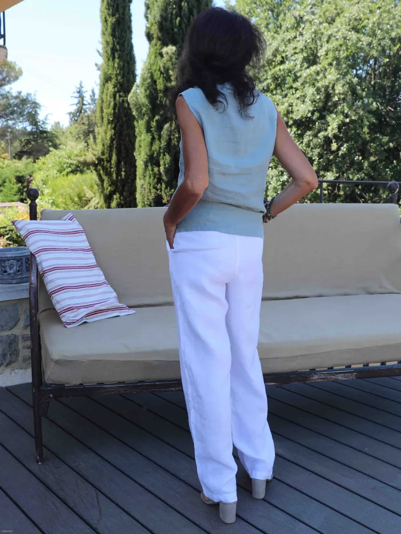 pantalon lin blanc femme