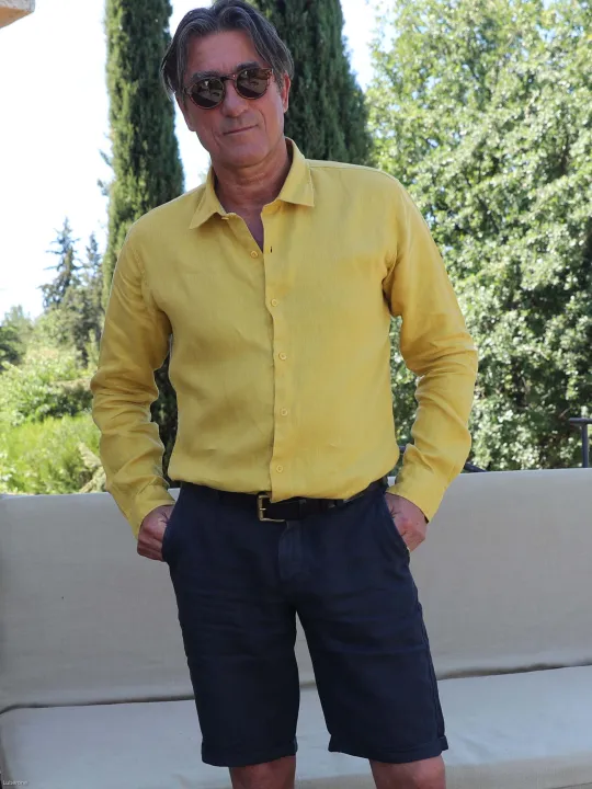 chemise-lin-homme-jaune