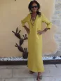 robe en lin manche longue jaune