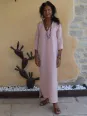 robe longue lin manche longue saumon