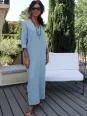 Robe longue lin manche longue gris vert