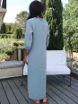 Robe longue en lin manche longue gris vert de dos