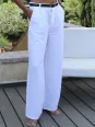 Pantalon lin à pinces blanc femme