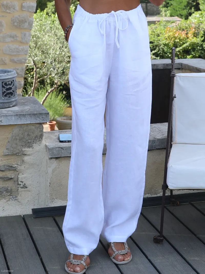 Pantalon en lin blanc élastique