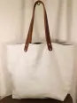 Silver grey linen tote bag Leather handles