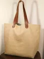 Camel linen tote bag Leather handles