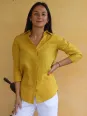 Chemise en lin jaune manche 3/4 pour femme