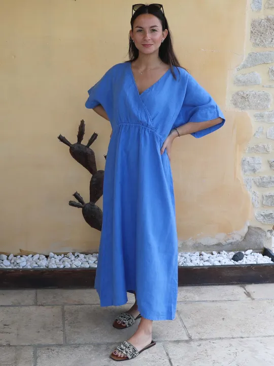 robe croisée devant bleu roi