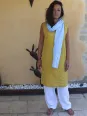 Robe en lin sans manche jaune longueur 1m femme